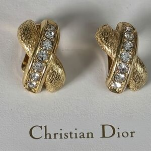 Christian Dior Vintage Gold-Tone Crystal Clip-On Earrings wf COA